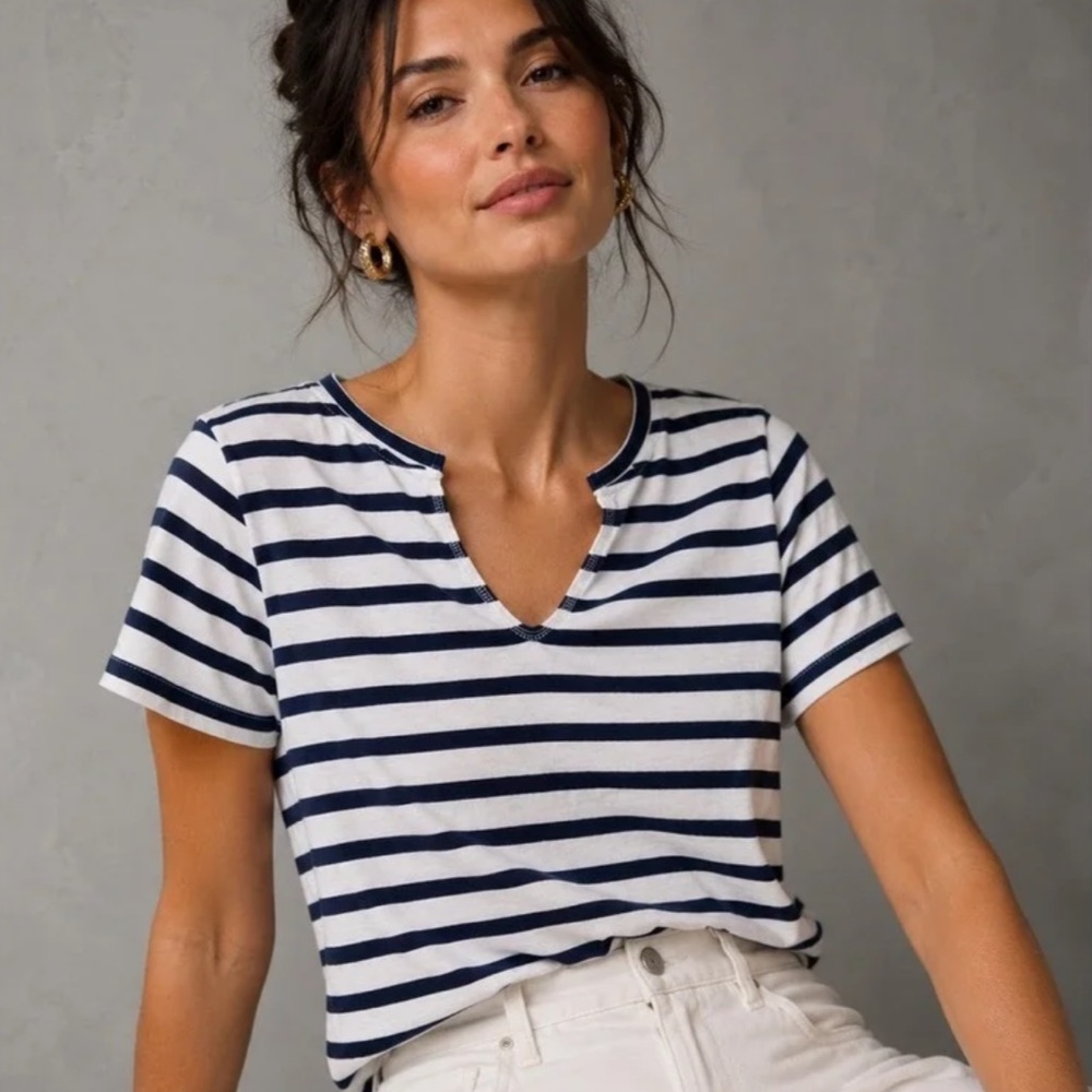 Anthropologie Navy White Striped T Shirt